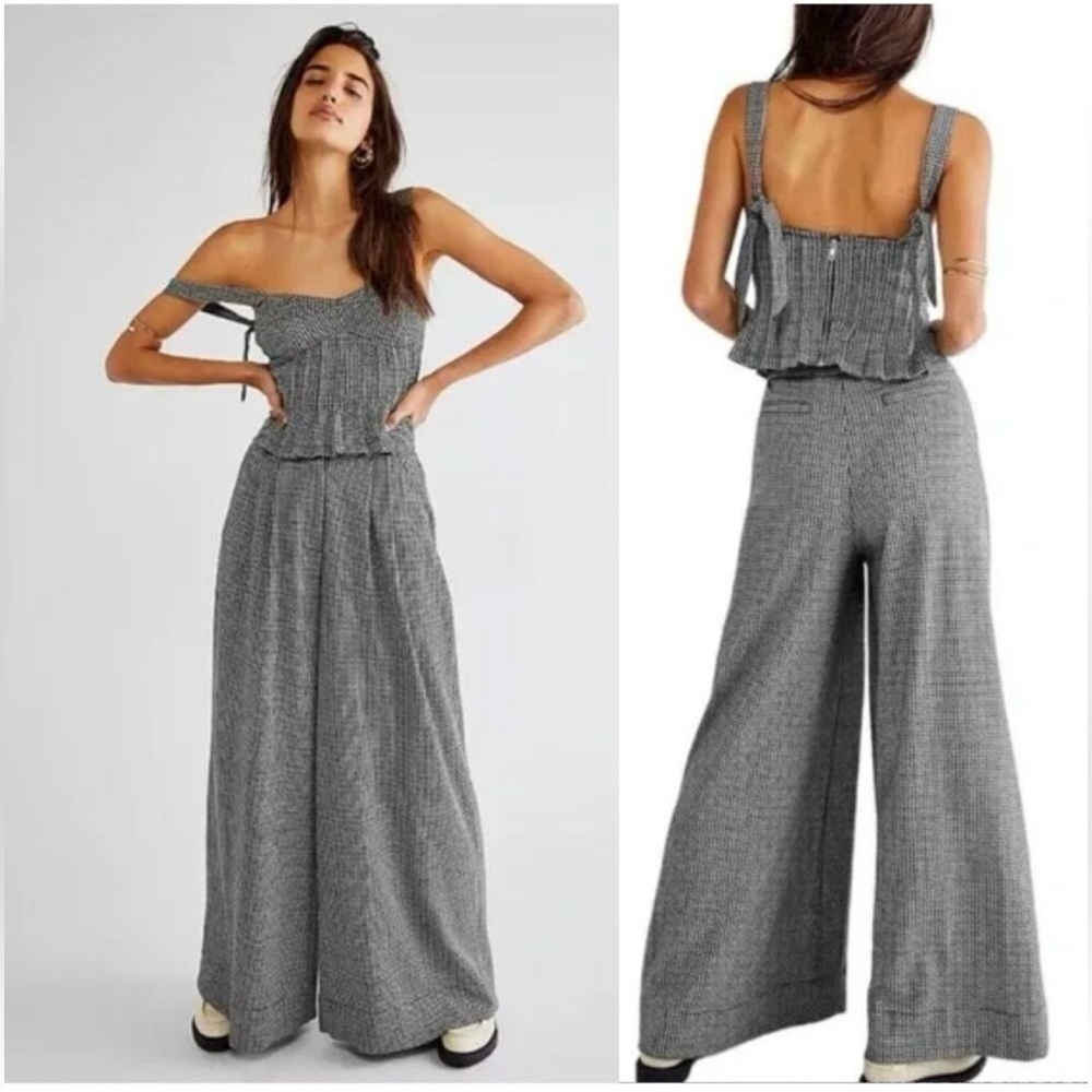 Free people Black and White Houndstooth Wide Leg Pants